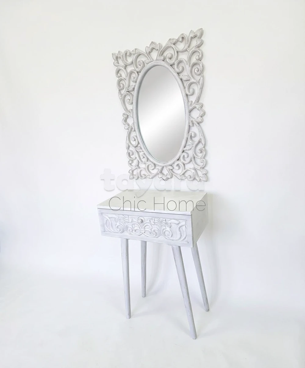 Console BIANCA avec Miroir – Grège Doré | Chic Home