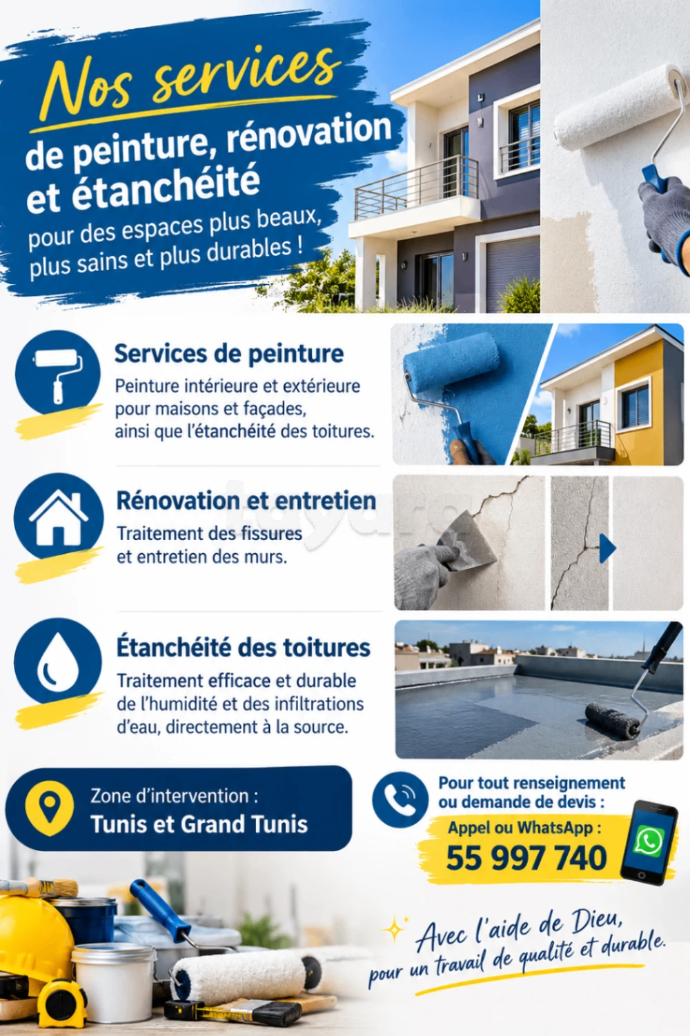 🎨 Services de peinture, peinture intérieure et extérieure pour maisons et façades, ainsi que l'étanchéité des toitures 🏠