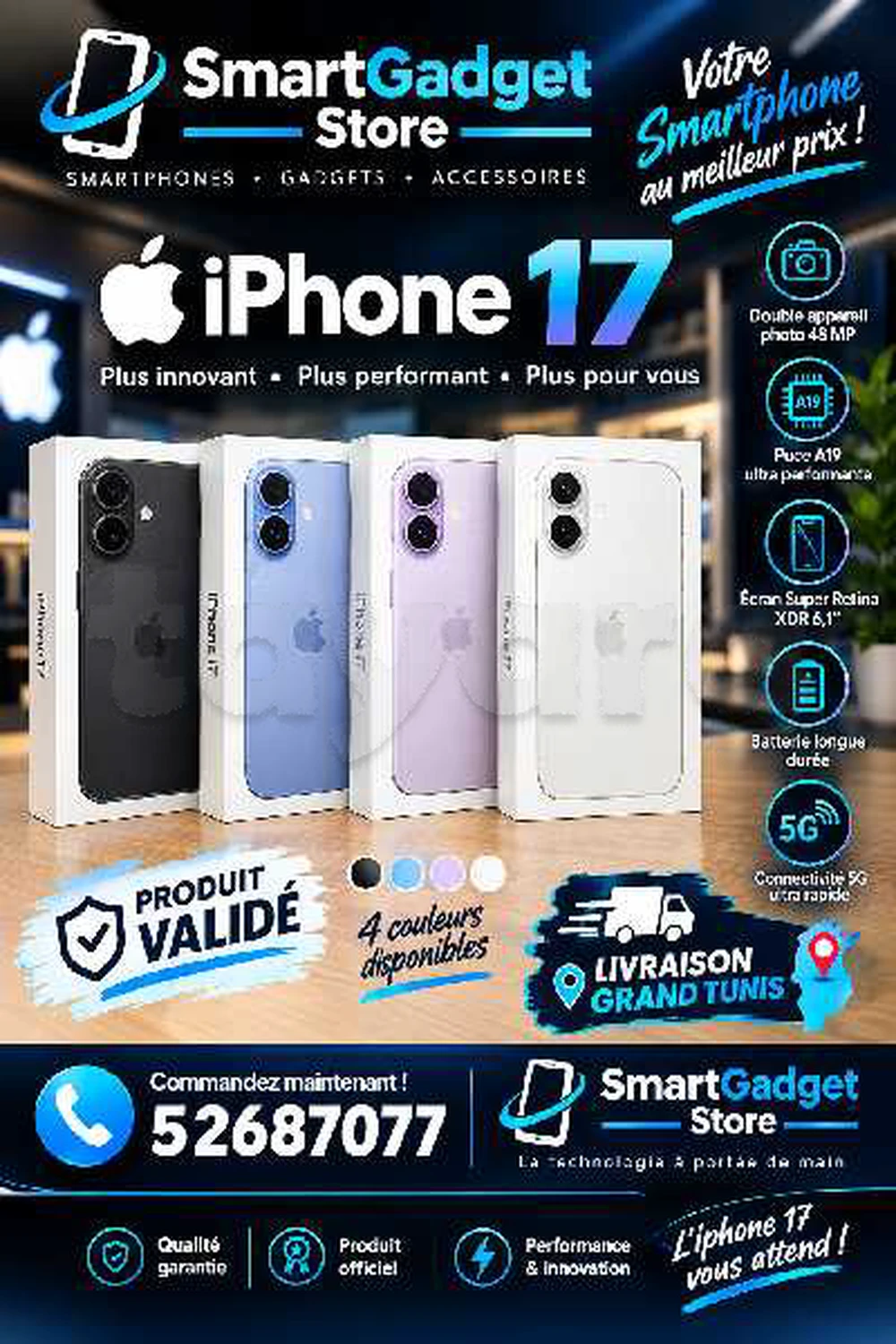 iphone 17🍏 256Go Neuf cacheté packet fermé Validé 
📞52687077📞