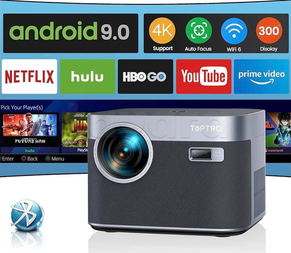 Vidéoprojecteur 4K WiFi 6 Bluetooth 28000 Lumens FHD 1080P, TOPTRO Projecteur 4K Supporté avec Android TV, RétroProjecteur Sellé, Keys: video projecteur , projecteur , retroprojecteur , retro , rétro , rétroprojecteur , vidéoprojecteur , vidéo projecteur 