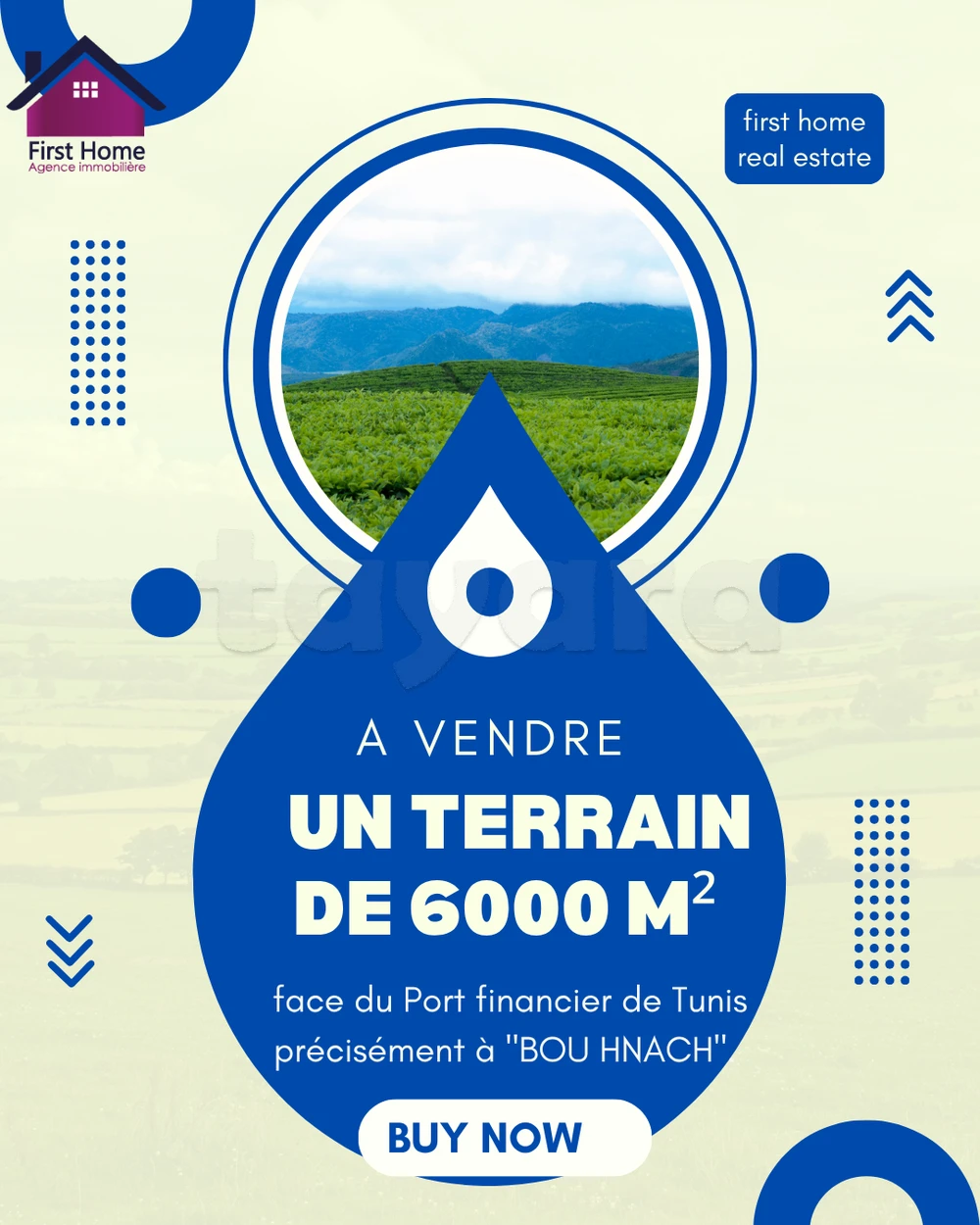 A vendre un terrain d'une superficie de 6000 m²en face du #“Port financier de Tunis” précisément à #"BOU HNACH