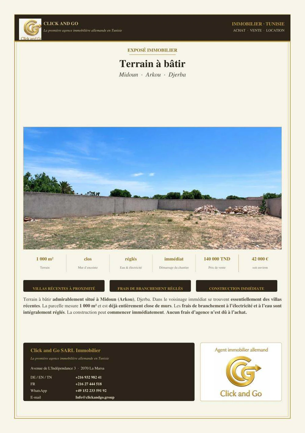 Terrain à bâtir entièrement viabilisé à Djerba Midoun (Arkou)