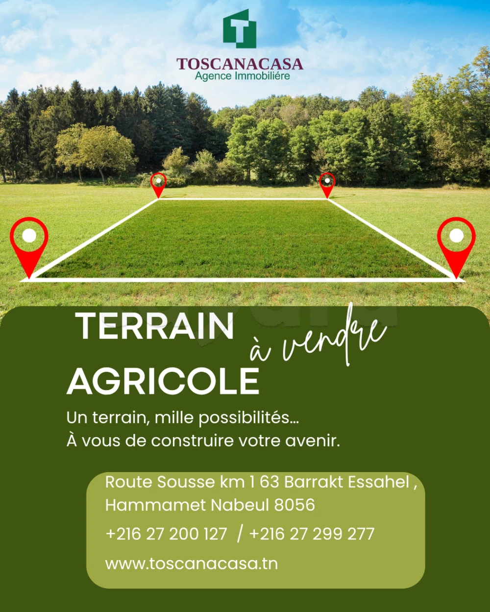 Terrain agricole 884 m² à vendre – Besbesia, Hammamet Sud