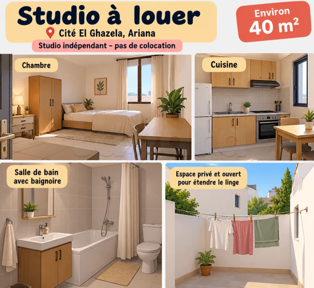 Studio à louer – Cité El Ghazela, Ariana