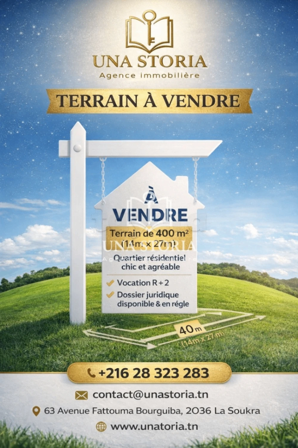 Terrain jumelée de 400m² à Soukra