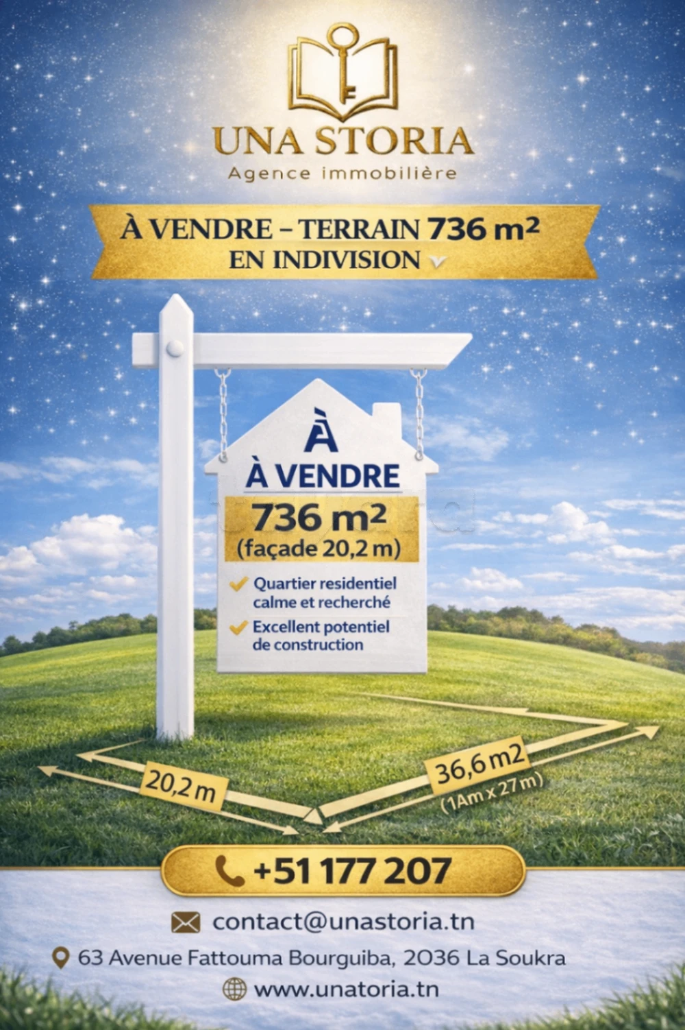À VENDRE – Terrain 736 m²  à Chotrana 3