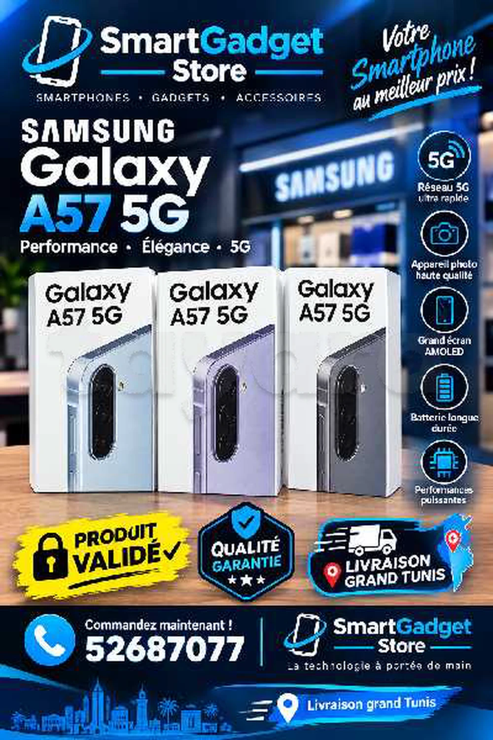 Samsung Galaxy A57 5G (8/128 où 256Go)Neuf cacheté Sous blister Validé 
📞52687077📞