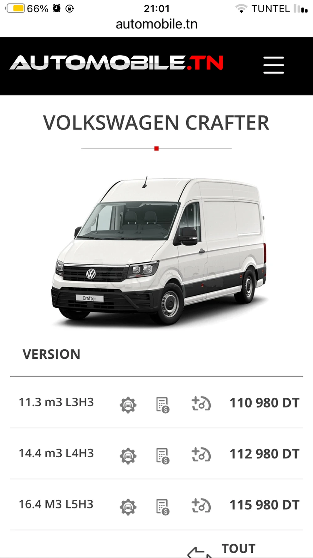 Carte voiture Volkswagen Crafter