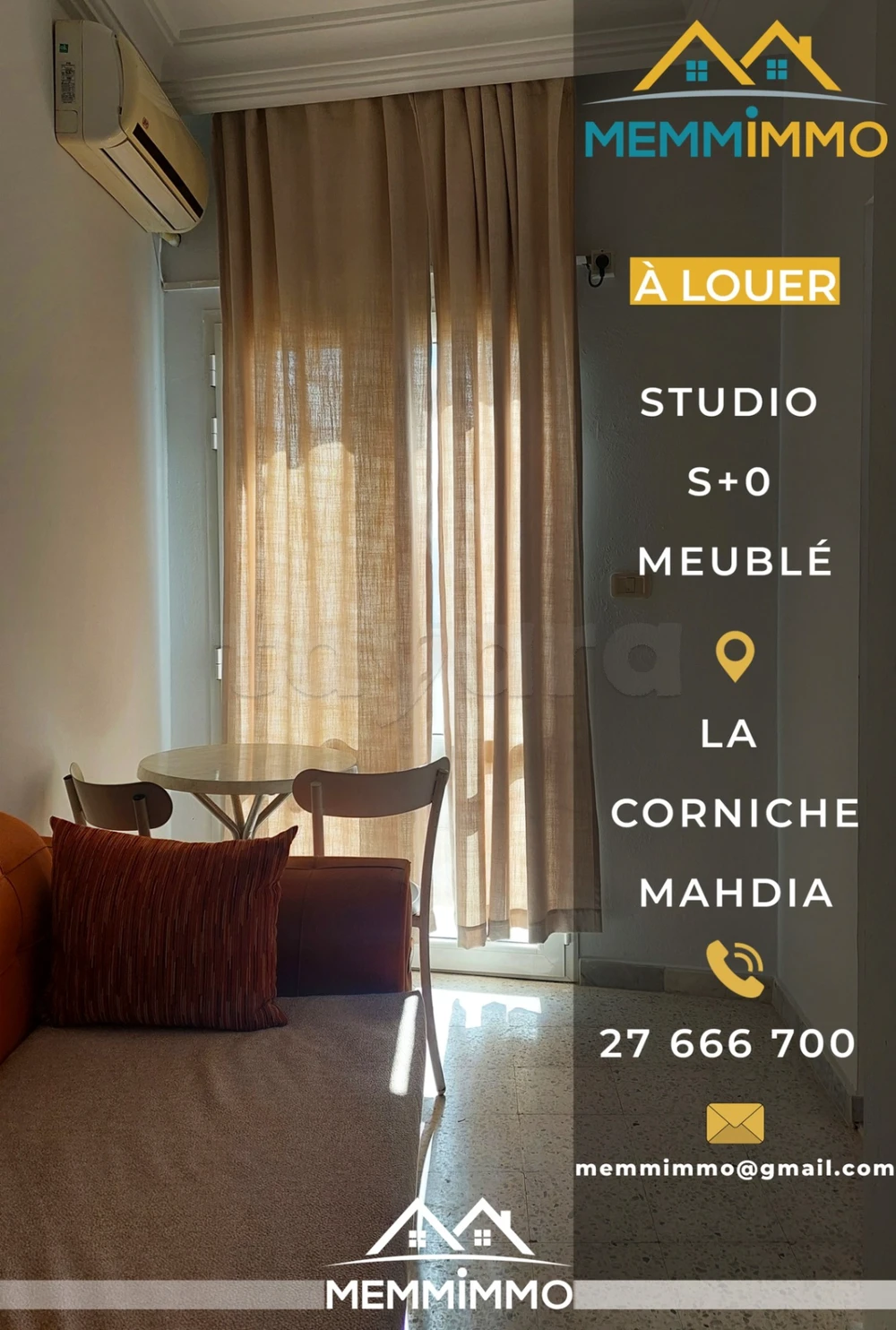 🏠 A louer: Studio S+0 meublé -La corniche Mahdia