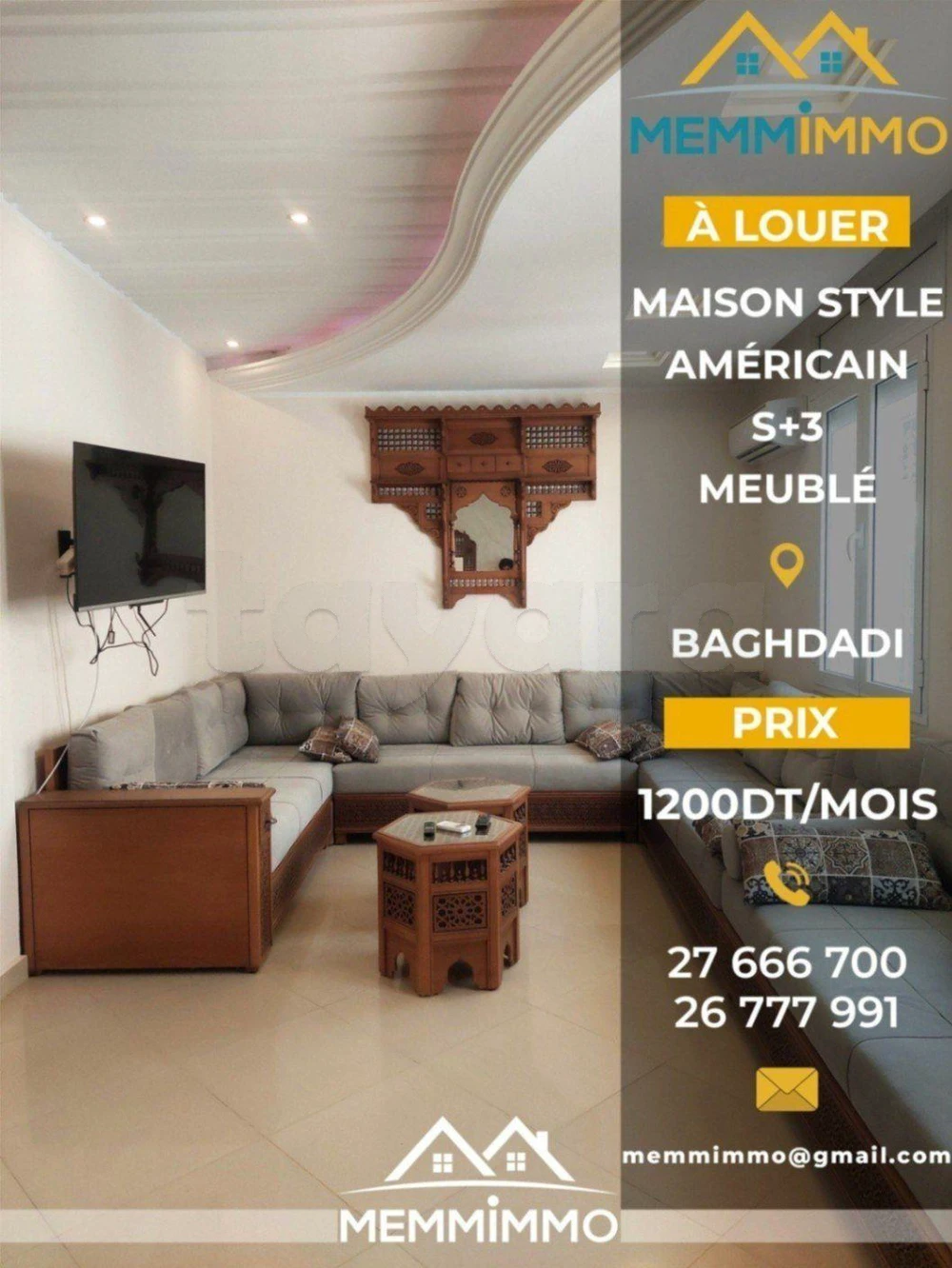 🏠 À 𝐋𝐎𝐔𝐄𝐑 Maison Style Américain S+3 Meublé -Baghdadi-🏠
