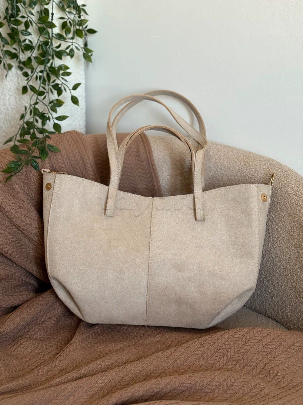 Sac cabas femme crème 44x24 cm - mat ou daim