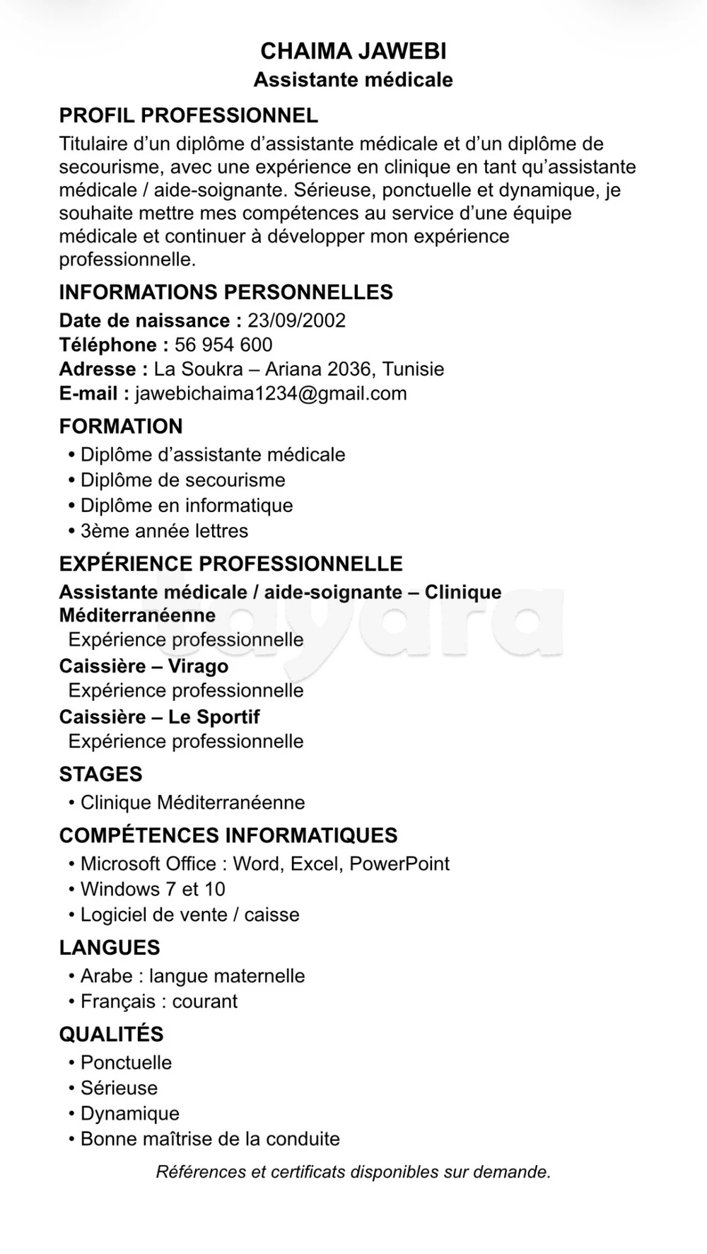Assistante médicale cherche emploi - Tunis