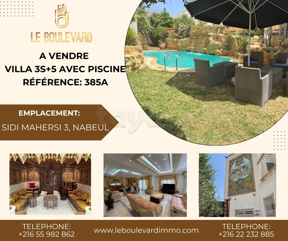 A vendre villa de maitre 3S+5 à Sidi Mahersi , Nabeul