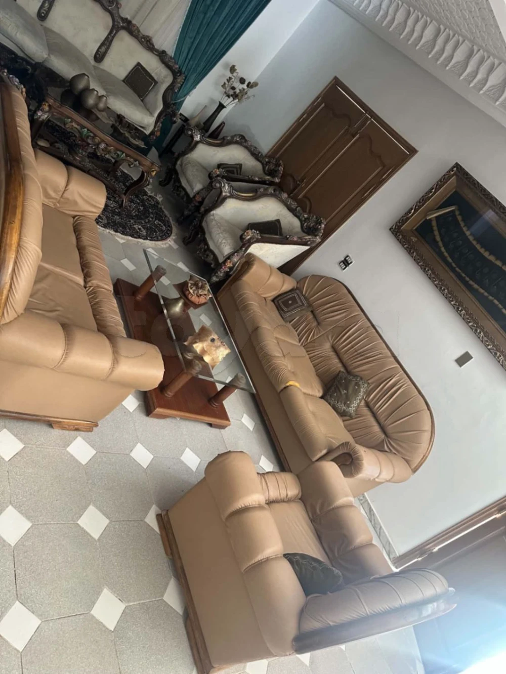 Salon en Cuir Beige