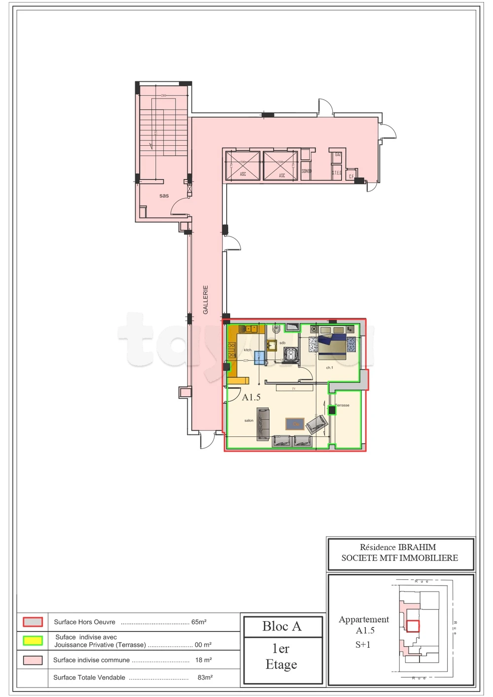 A' vendre un appartement S+1 au premier étage A15