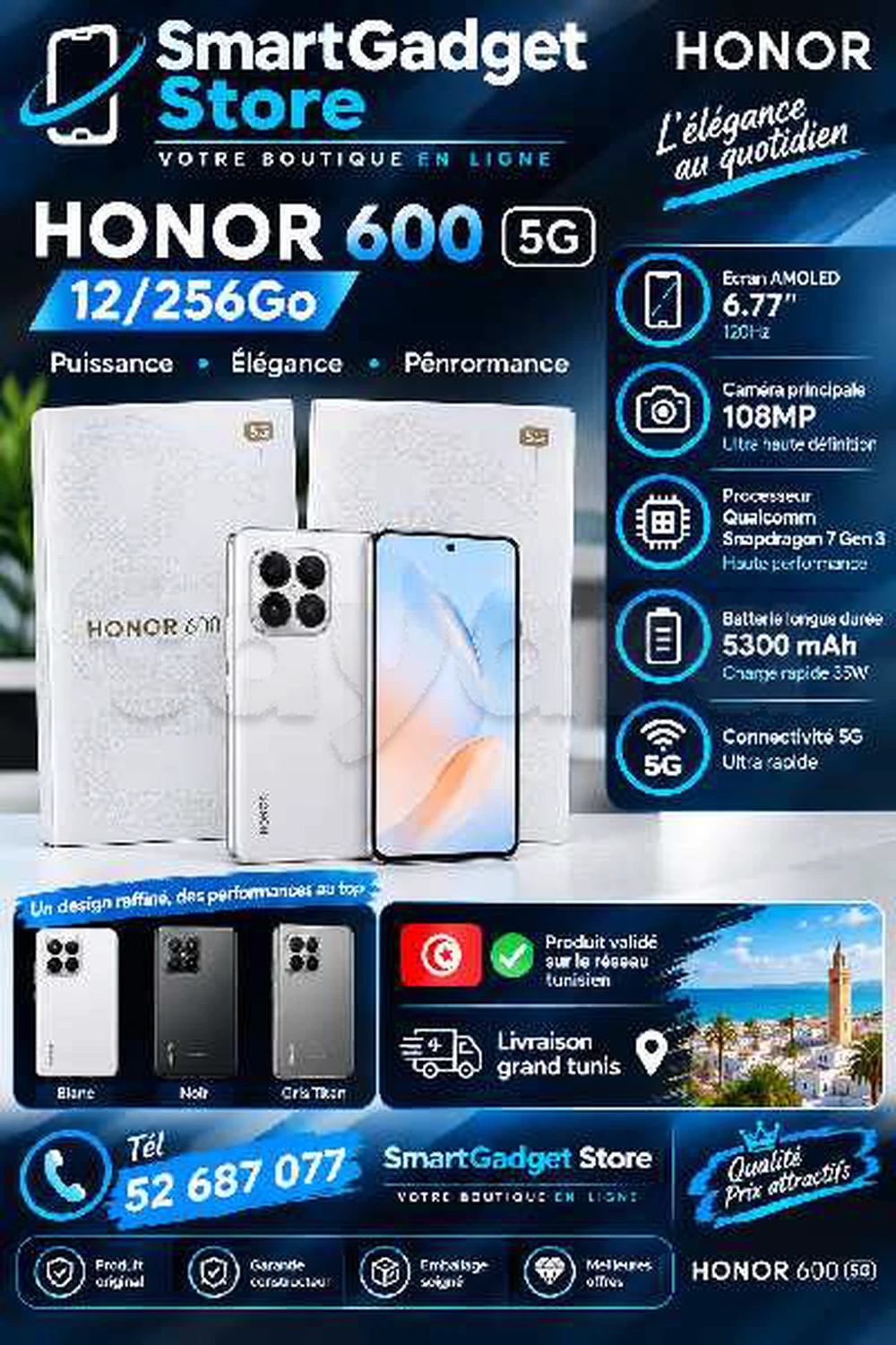 Honor 600 5G (12/256Go)Neuf cacheté Sous blister Validé 
📞52687077📞