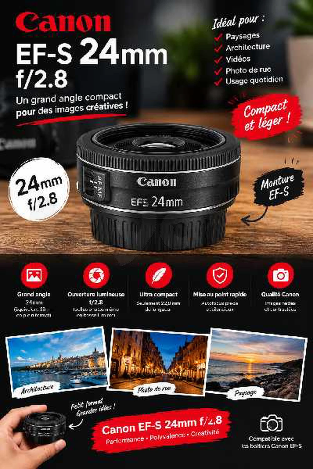 Canon EF-S 24mm f/2.8 STM – Objectif Grand Angle Compact