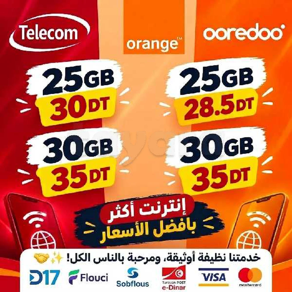 عروض فورفيات الإنترنات لجميع الشبكات في تونس (أوريدو / تليكوم / أورانج) 🚀