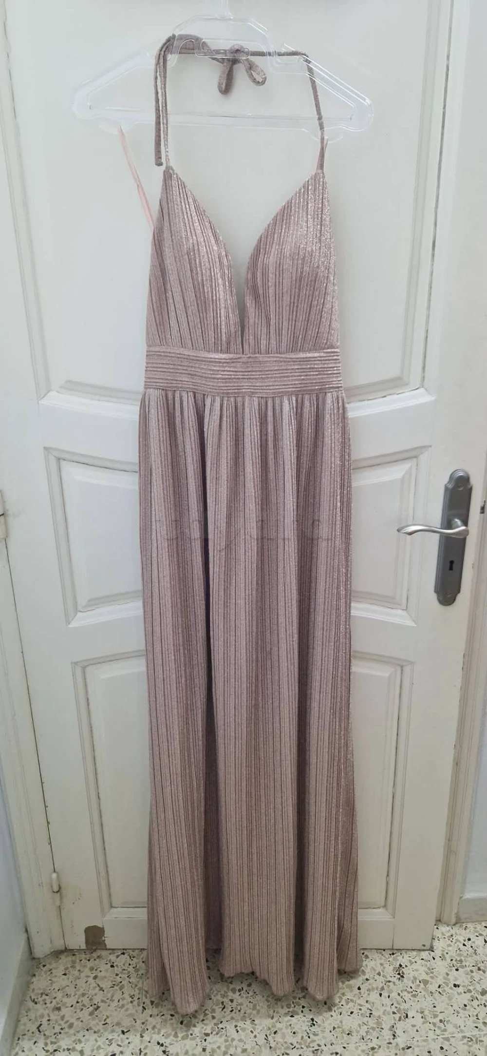 Robe longue pailletée plissée – Rose poudré – Taille M