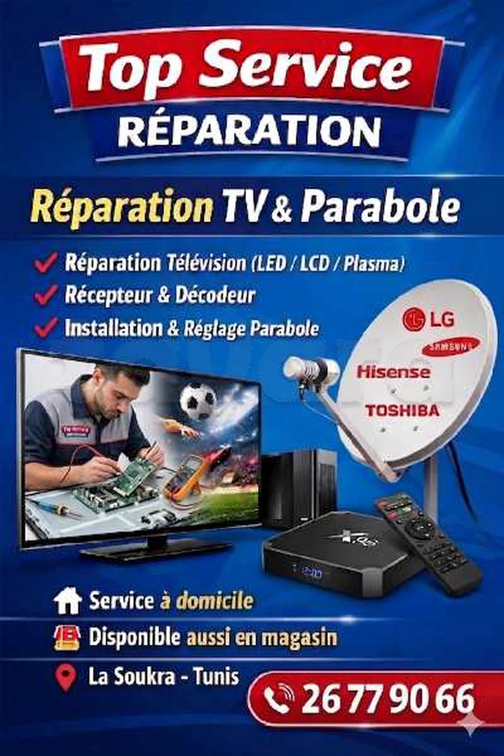 réparation tv à domicile plasma LCD led et parabole 📡 satellite