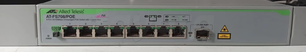 Switch Réseau PoE Allied Telesis AT-FS708/POE (8 Ports + 1 Port Uplink SFP Fibre)