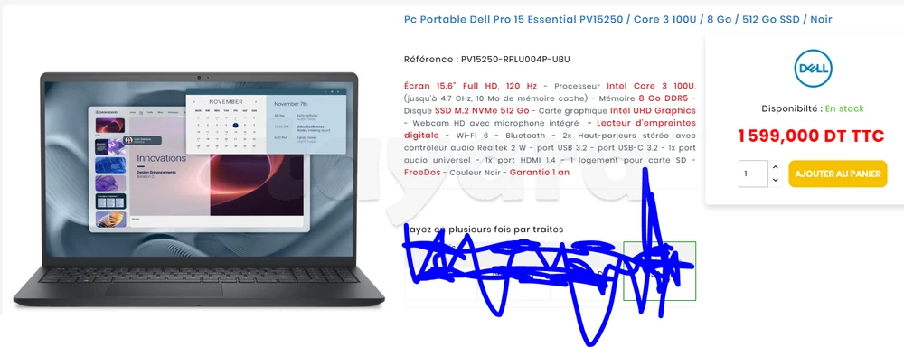 Pc Portable Dell Pro a vendre JAMAIS UTILISE