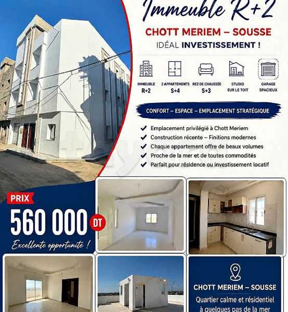 Avendre immeuble neuf à chatt_mariem route touristique et plage