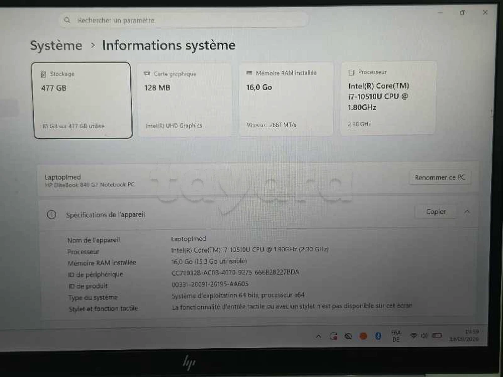 HP Elitebook 840 G7 i7 10ème Propre