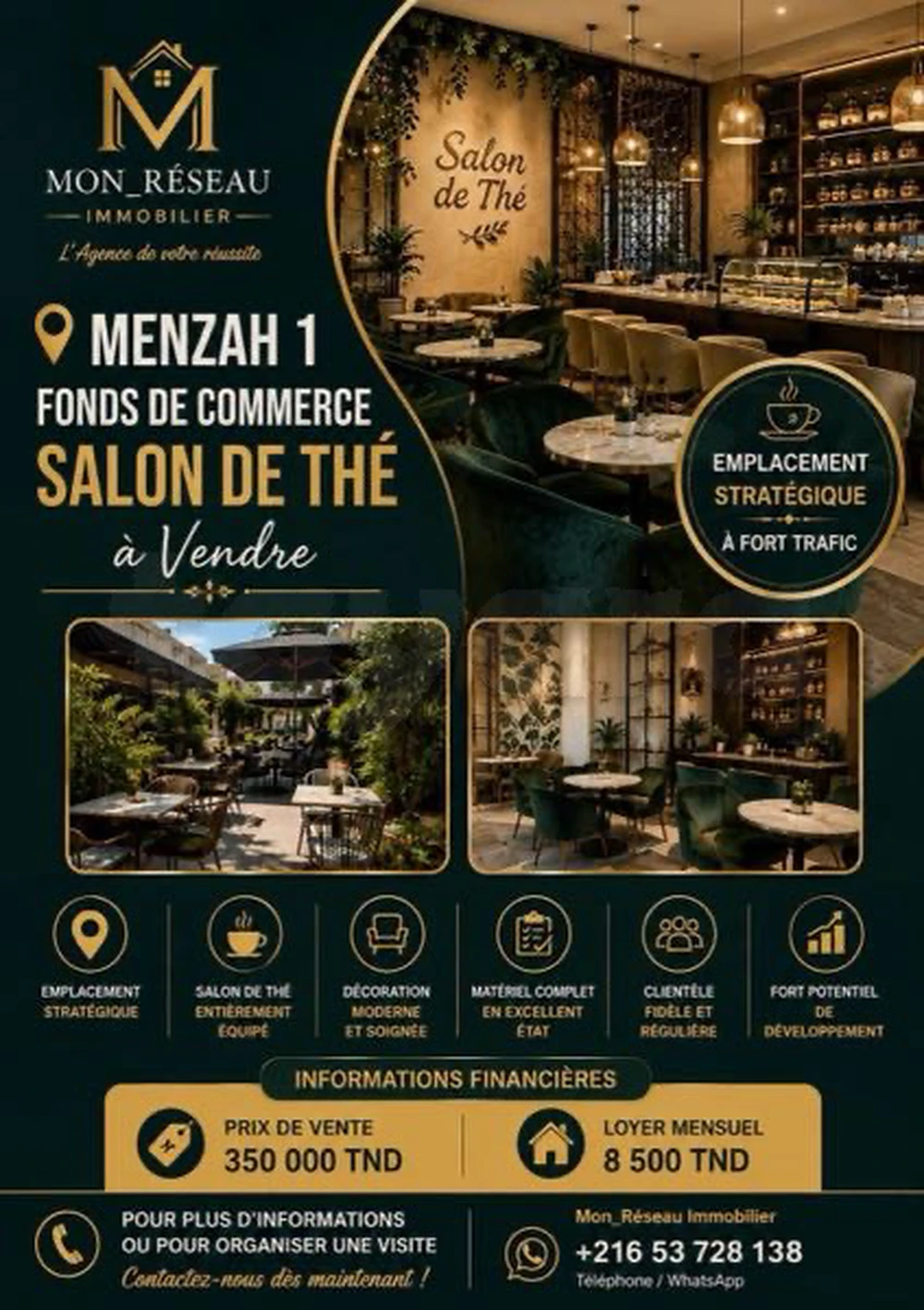 ☕📍 MENZAH 1 – FONDS DE COMMERCE D'UN SALON DE THÉ À VENDRE