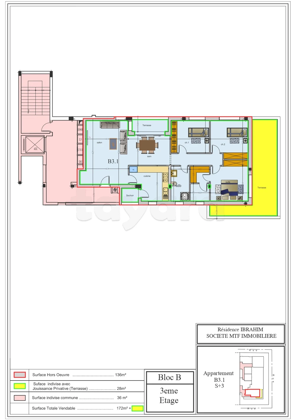 A' vendre un appartement S+3 au troisième étage B31