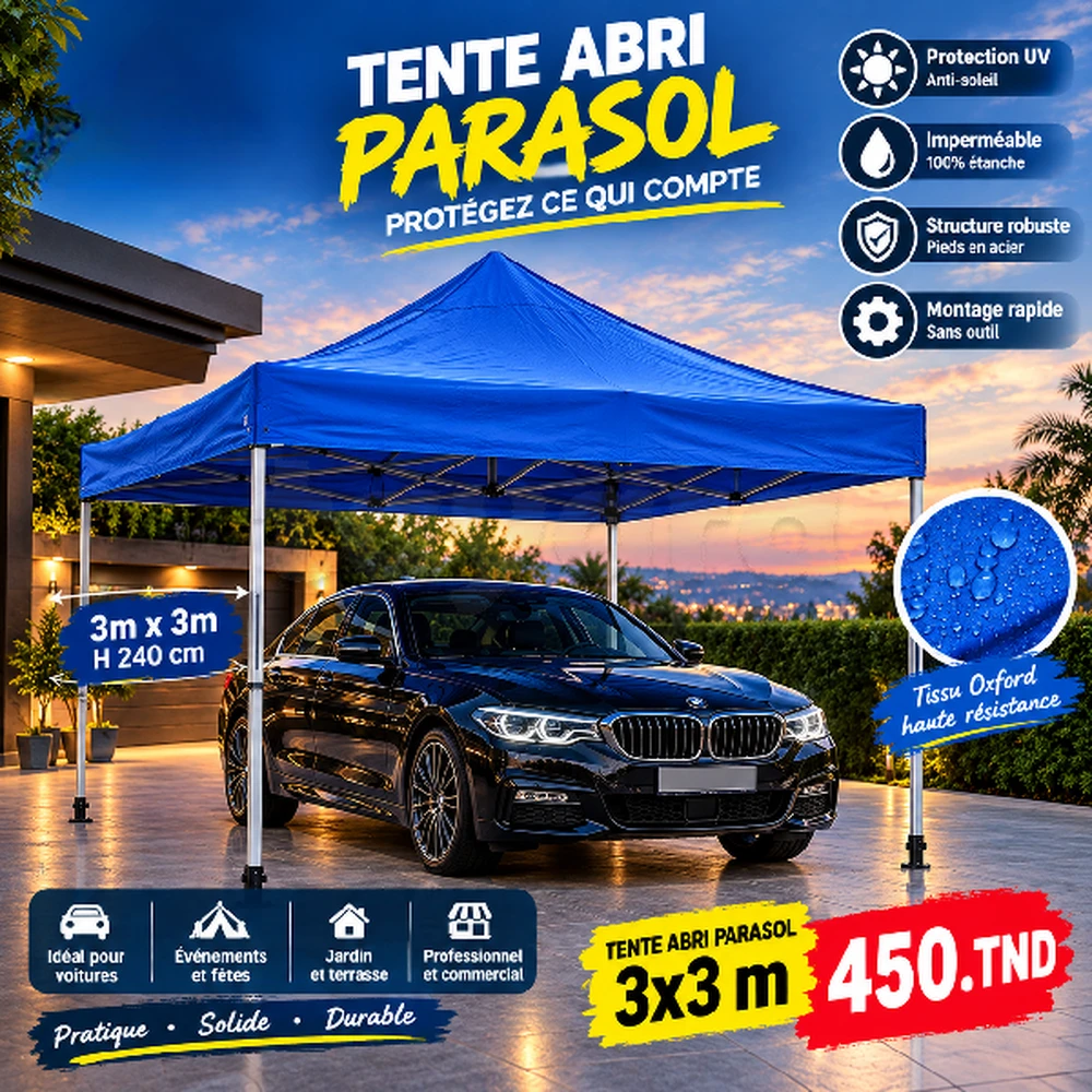 parasol tente ABRI pliable 3 x 3 h 230 tonnelle chapiteau camping plage voiture