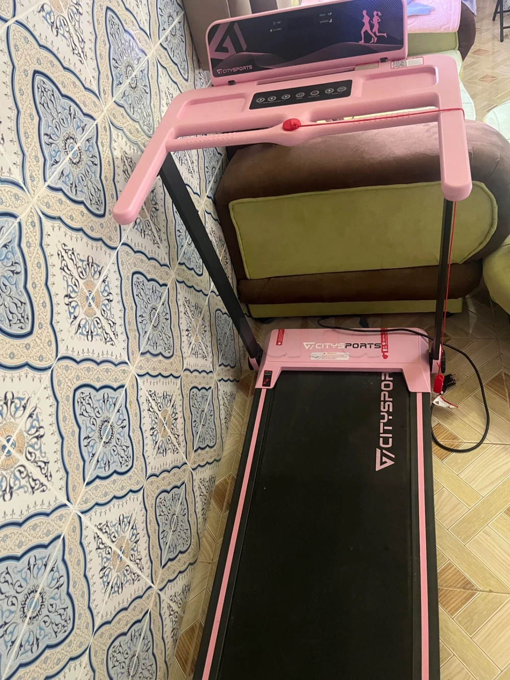 Tapis de Course Pliable avec Bluetooth Rose