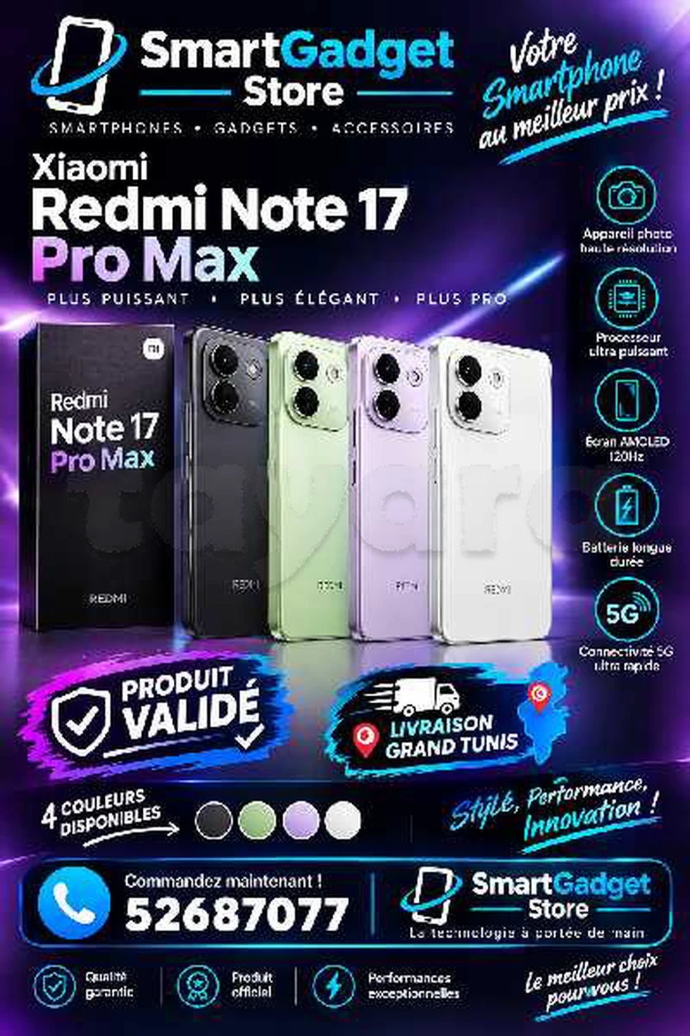 Xiaomi Redmi Note 17 Pro Max 5G (12/256Go)Snapdragon 🐲6 Gen 5 Neuf cacheté Validé 
📞52687077📞