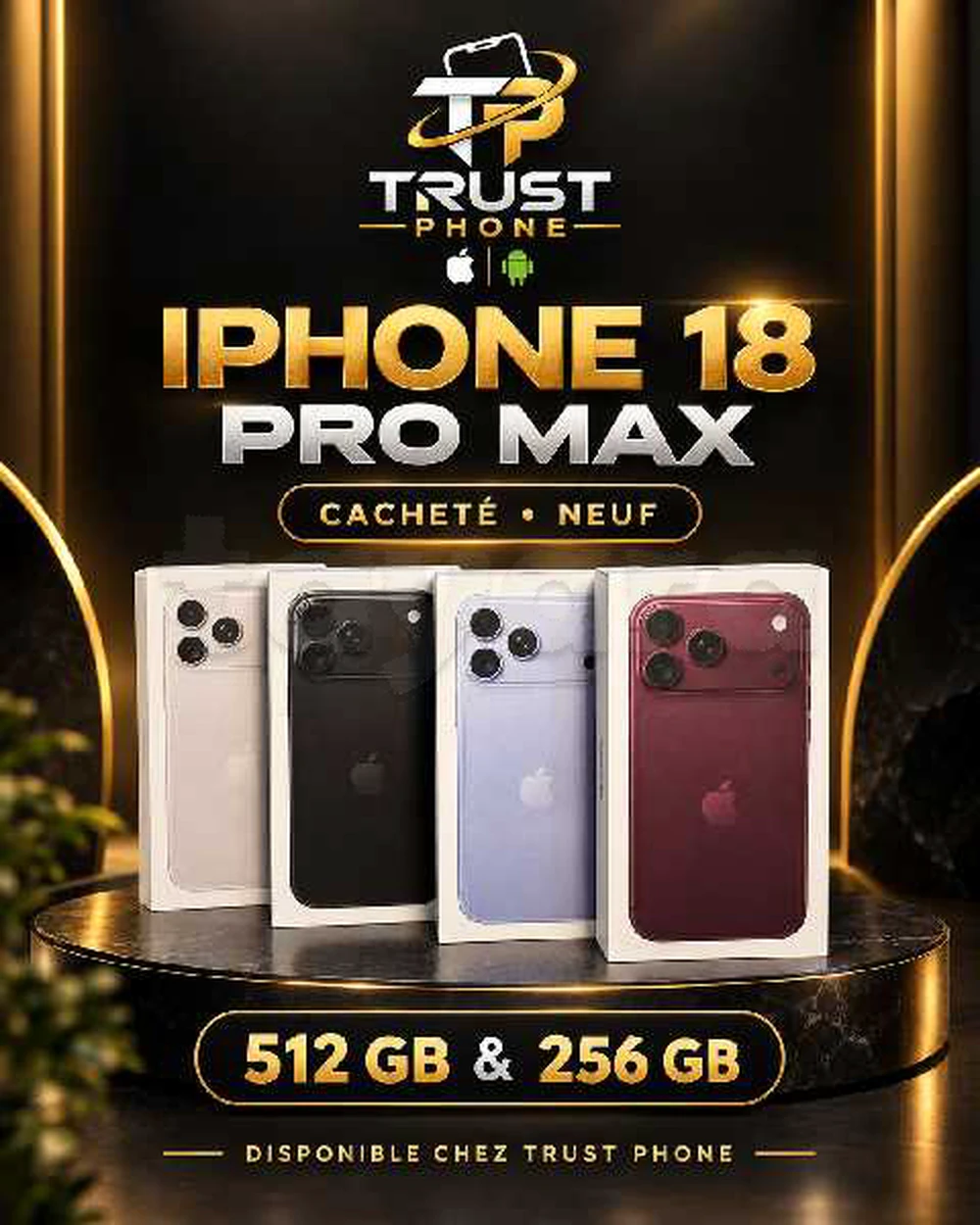 iPhone 18 Pro Max 512GB et 256GB cacheté