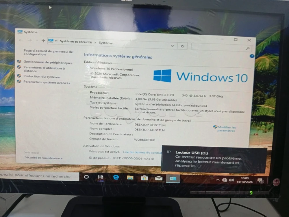 PC de Bureau Complet HP Pro / Intel Core i3-540 3.07 GHz / 4 Go RAM / Windows 10 Pro