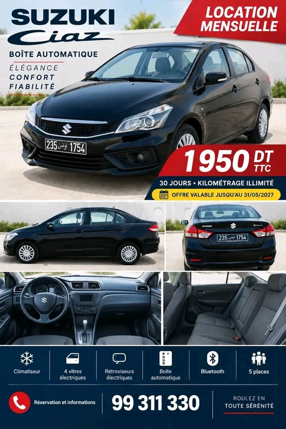 Location mensuelle Suzuki Ciaz automatique – 1 950 DT