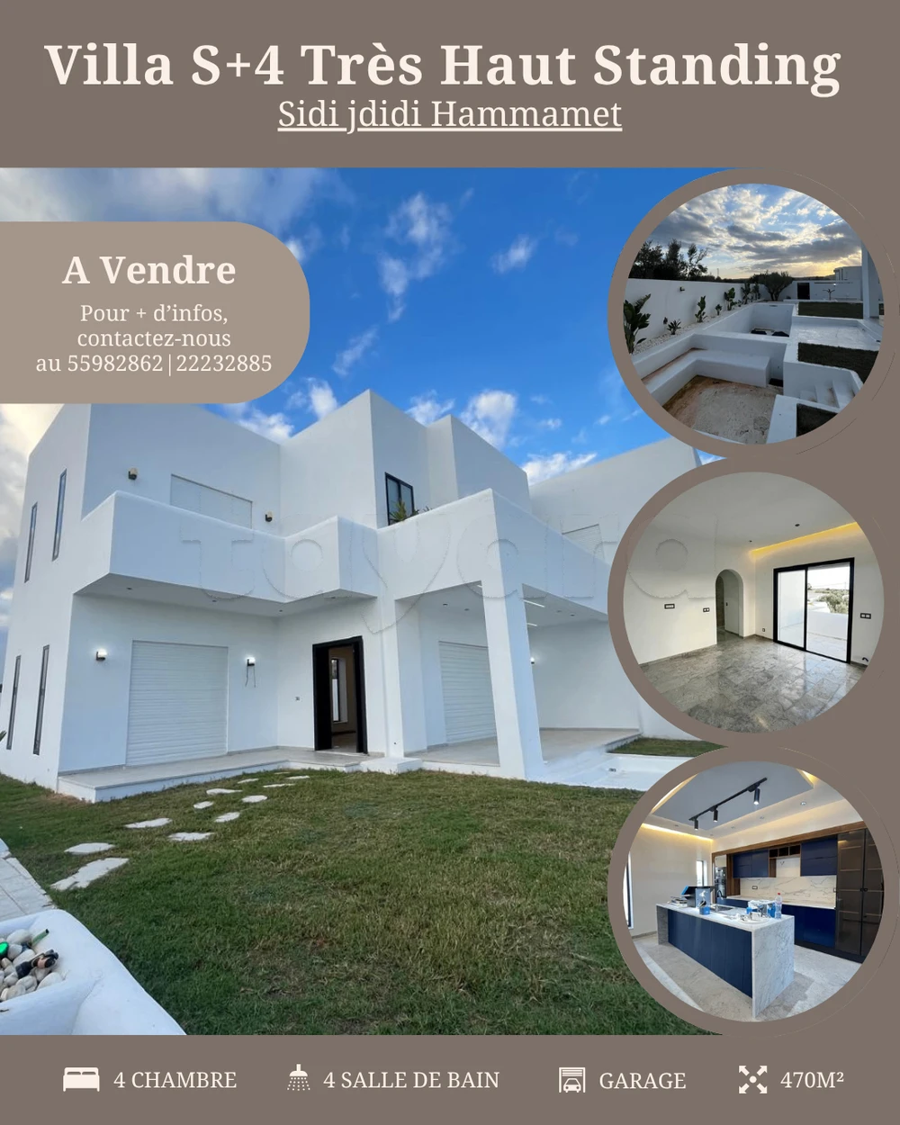 A vendre Villa S+4 avec piscine à Hammamet Sud