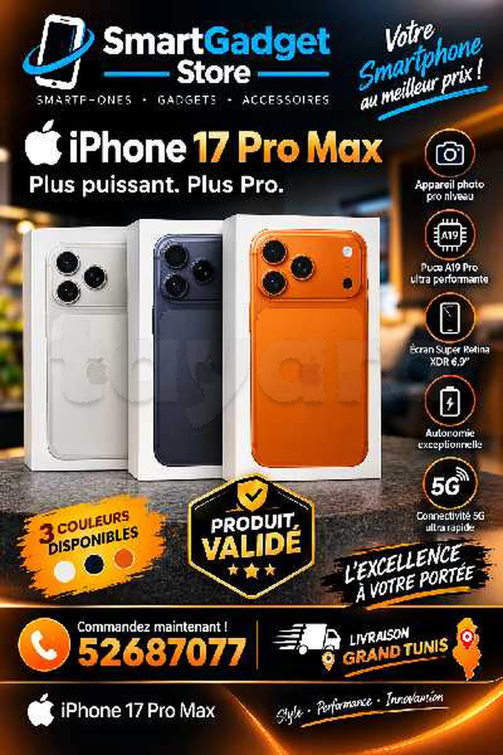 iphone 🍏17 pro Max 256Go Neuf cacheté packet fermé
📞52687077📞