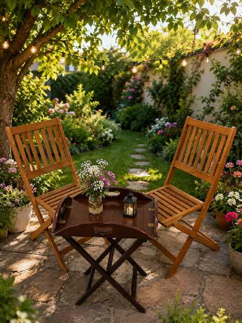 deux Chaises en bois pliable avec table