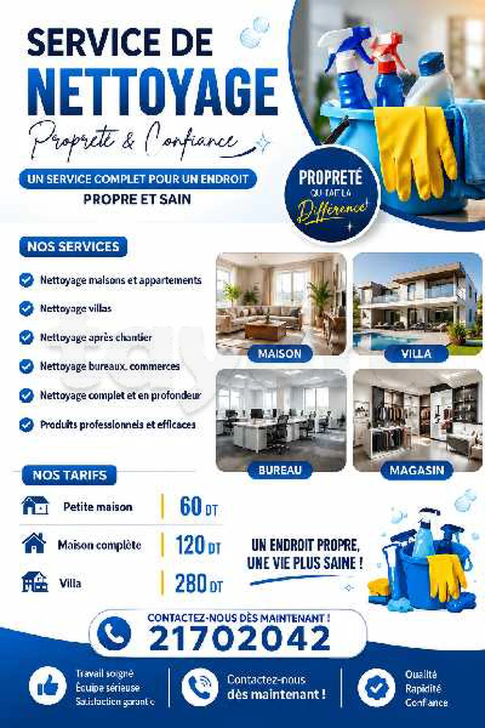 نحن نقدم خدمات تنظيف شاملة باحترافية وجودة عالية:

🏡 تنظيف المنازل🏘️ تنظيف الفيلات🏊 تنظيف المسابح☕ تنظيف المقاهي💈 تنظيف قاعات الحلاقة🛍️ تنظيف المتاجر والمحلات🌳 تنظيف الحدائق🏢 تنظيف المكاتب والشركات🧹 وجميع خدمات التنظيف العامة

✅ فريق محترف✅ سرعة في الإنجا