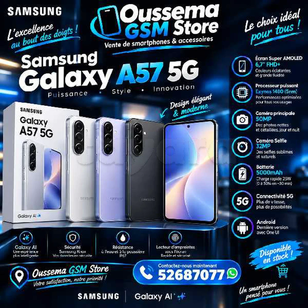 Samsung Galaxy A57 5G (128/256Go) Neuf cacheté Sous blister Validé 
📞52687077📞