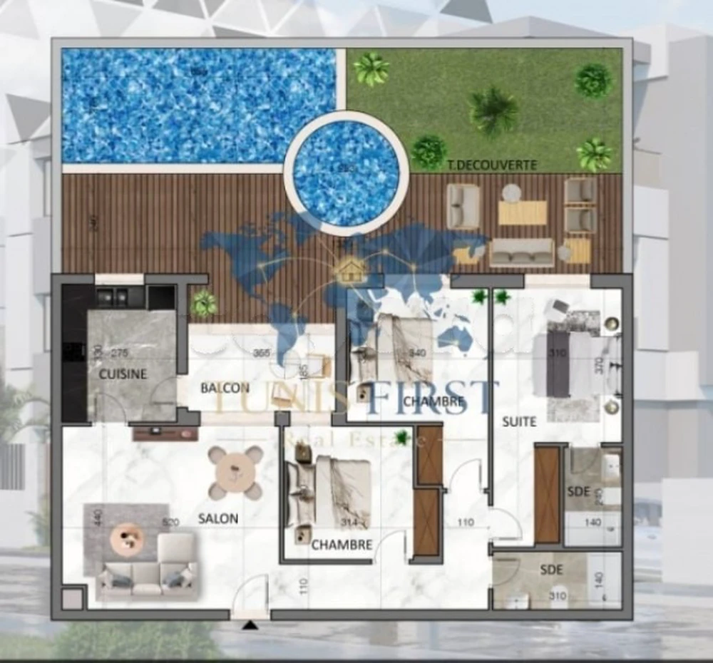 A vendre appartement S+3 à La Nouvelle Soukra