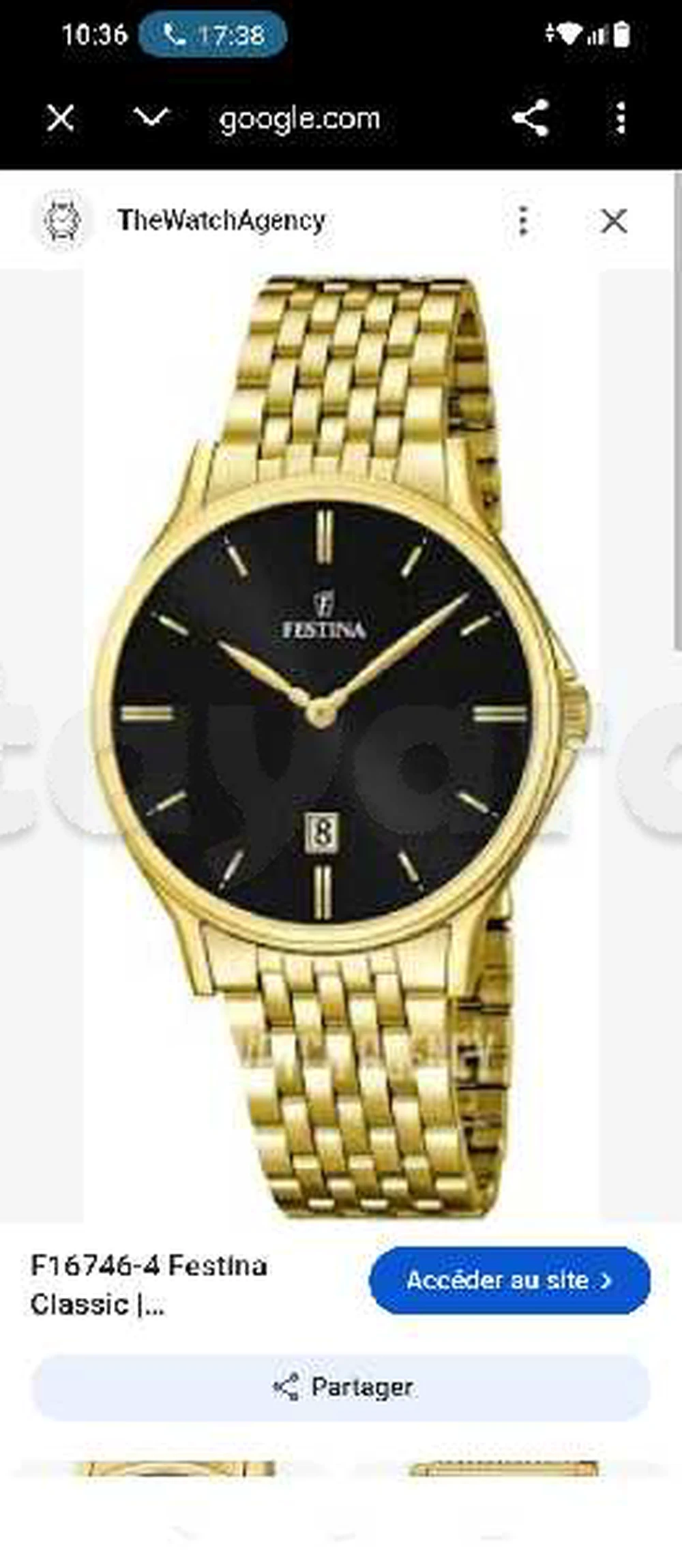 Montre Homme Festina Classic Dorée & Cadran Noir - F16746