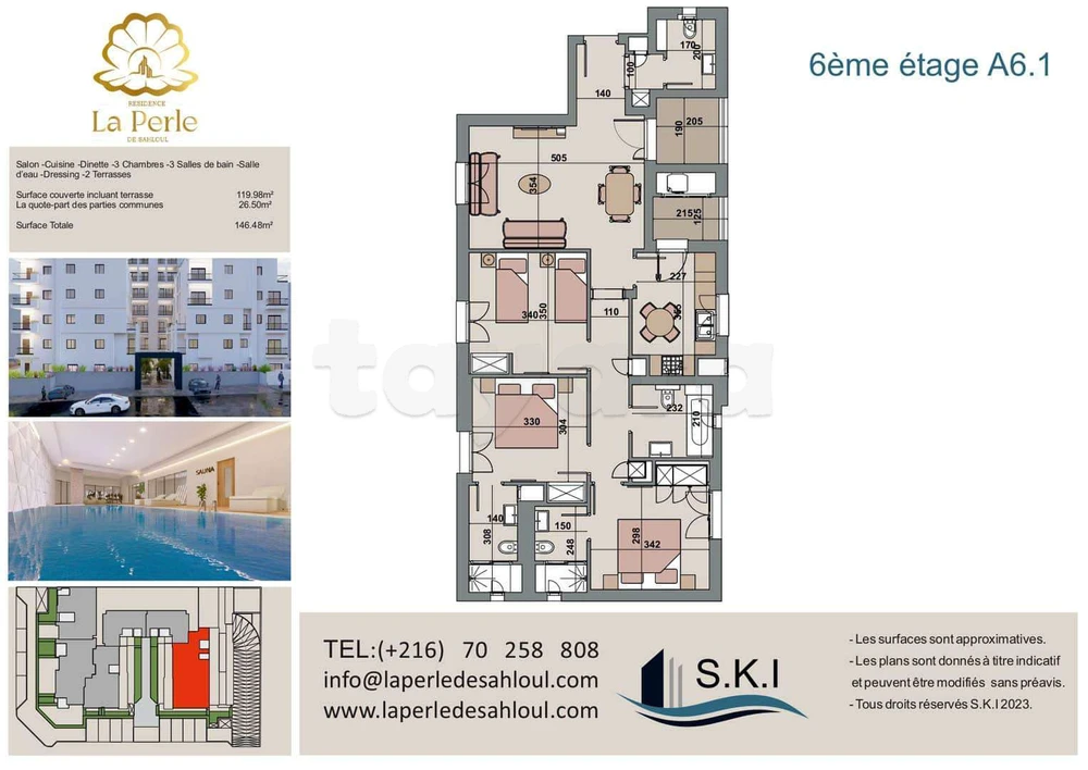 A vendre un appartement S+3 au 6éme Etage