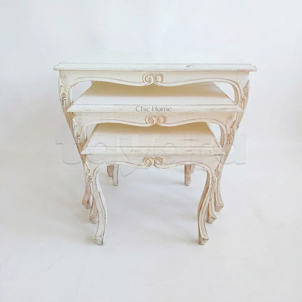 Tables Gigognes FLORENCE – Blanc Doré | Chic Home