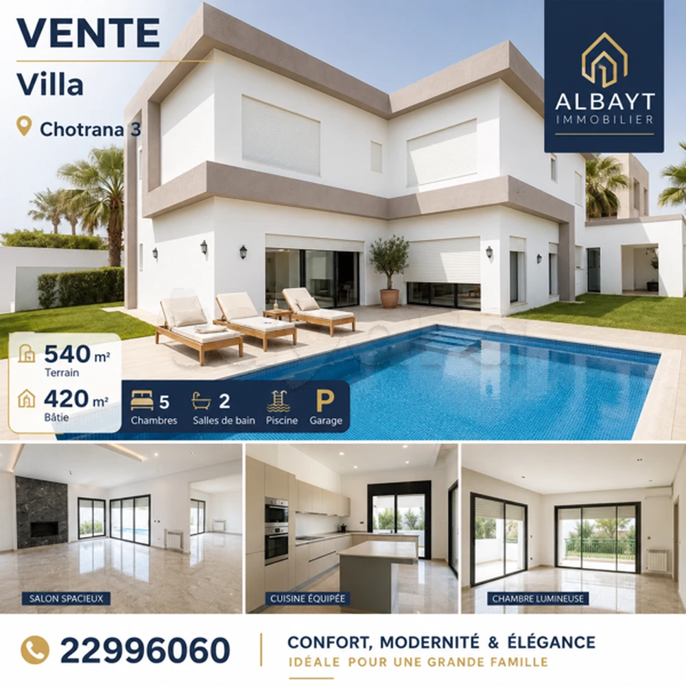 ✨ À VENDRE | VILLA HAUT STANDING À CHOTRANA 3 ✨🏡