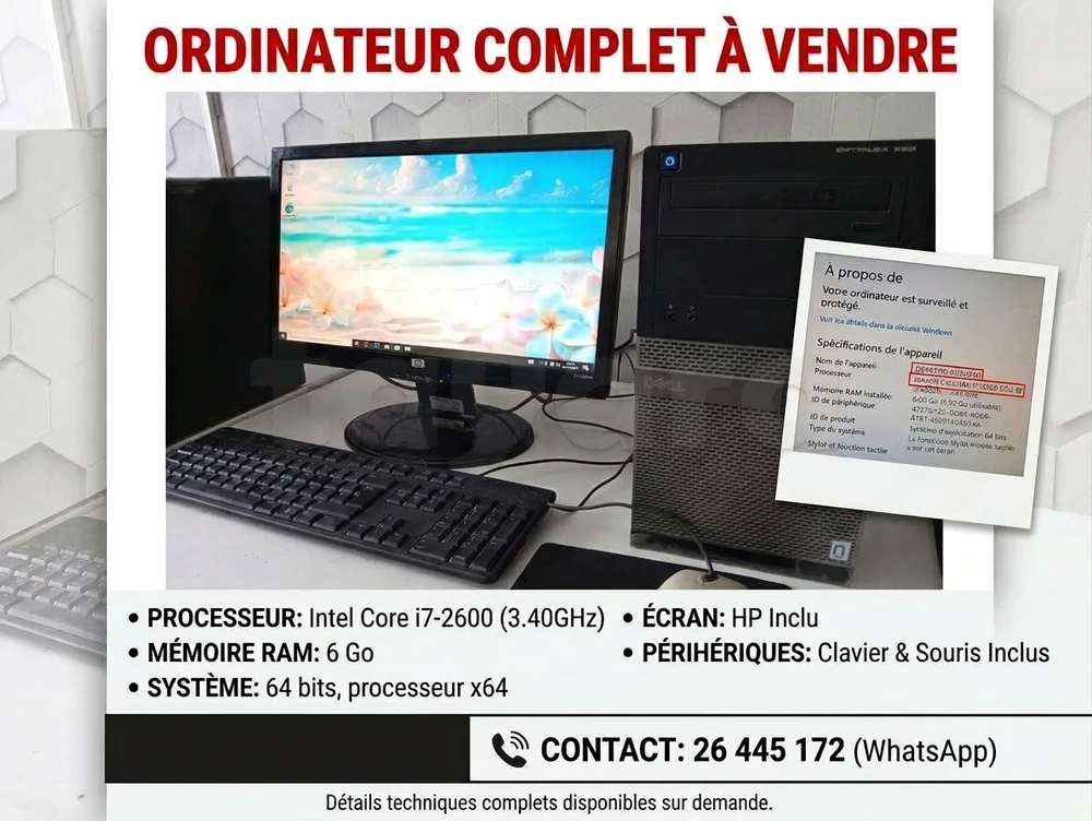 PC de Bureau Complet Dell OptiPlex - Core i7 / 6 Go RAM + Écran HP