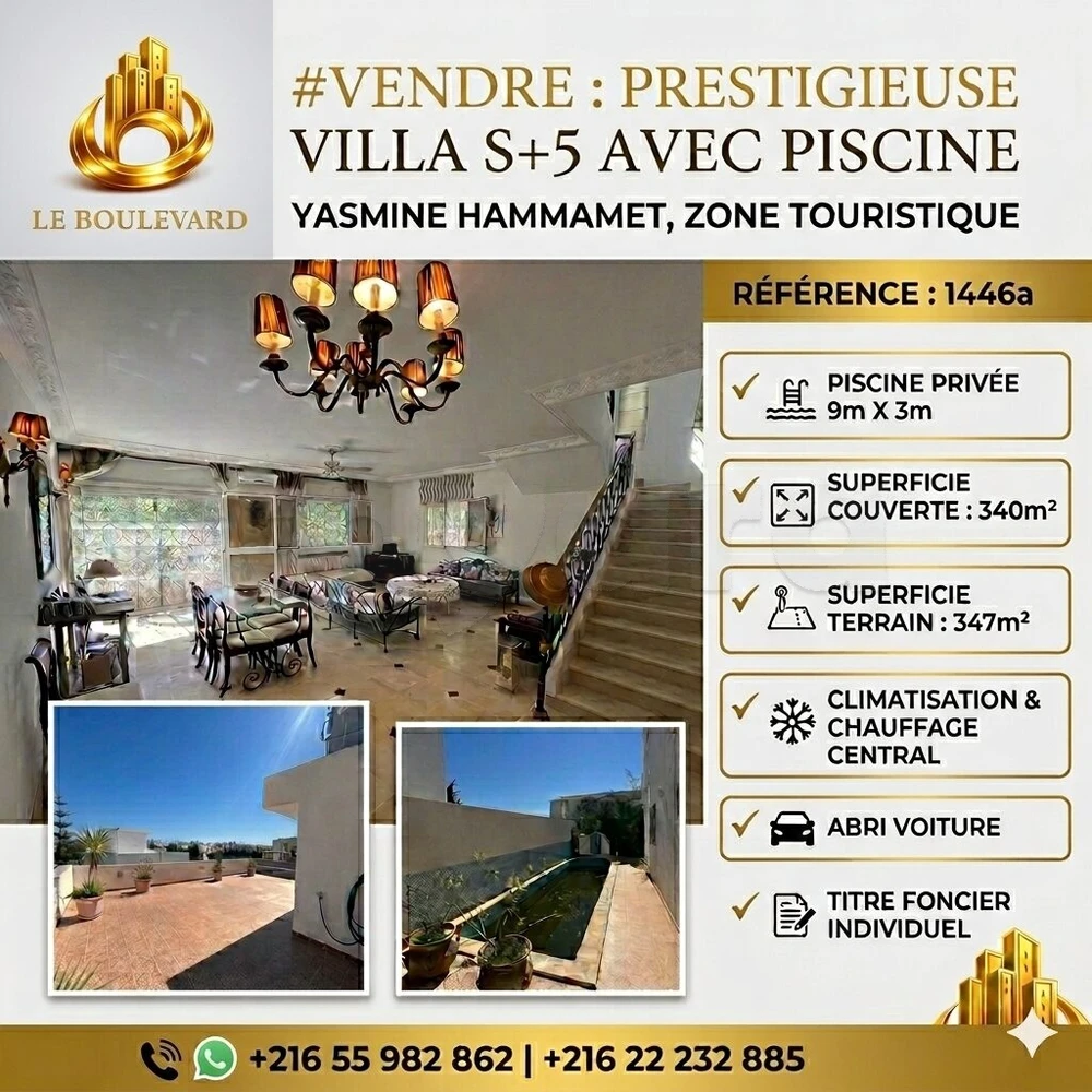 A vendre villa S+5 avec piscine à Yassmine Hammamet