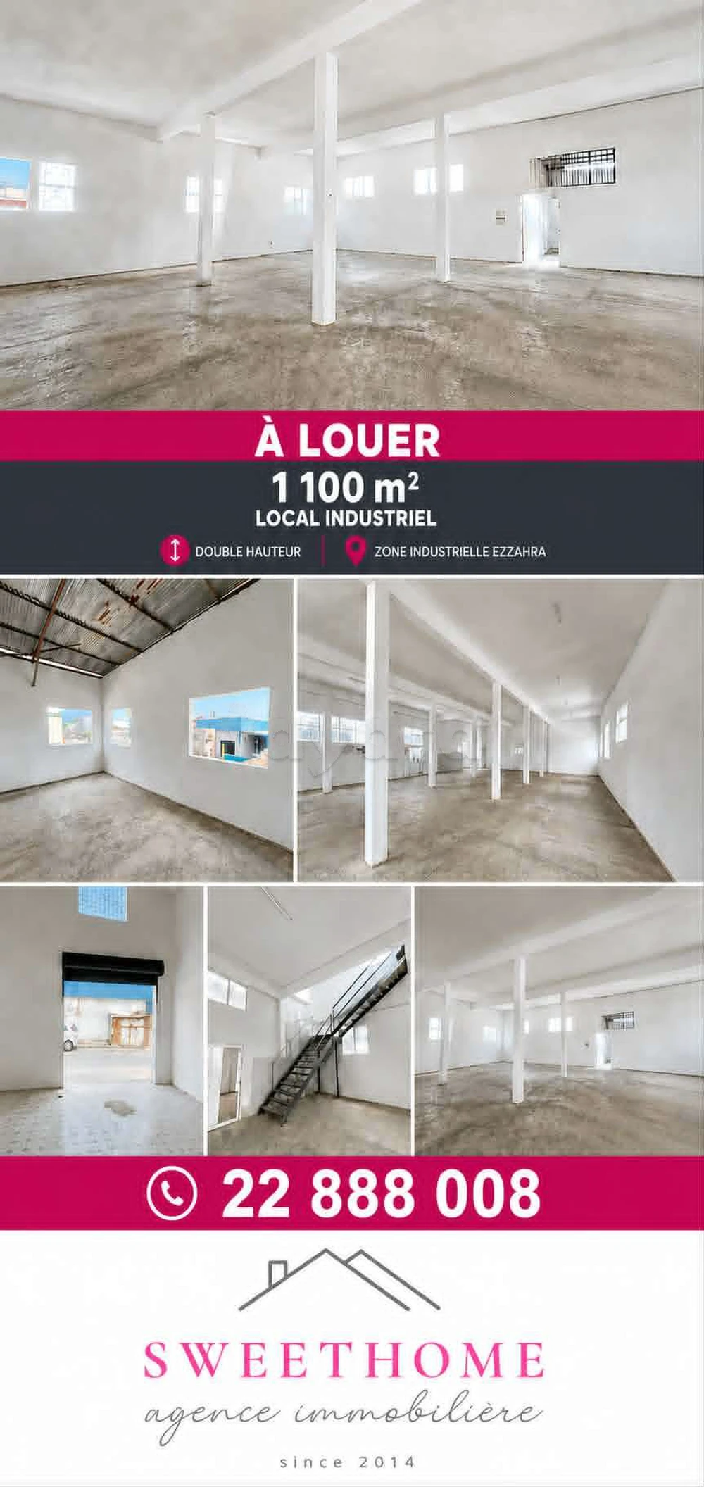 Local en 1100m² à louer à Ezzahra