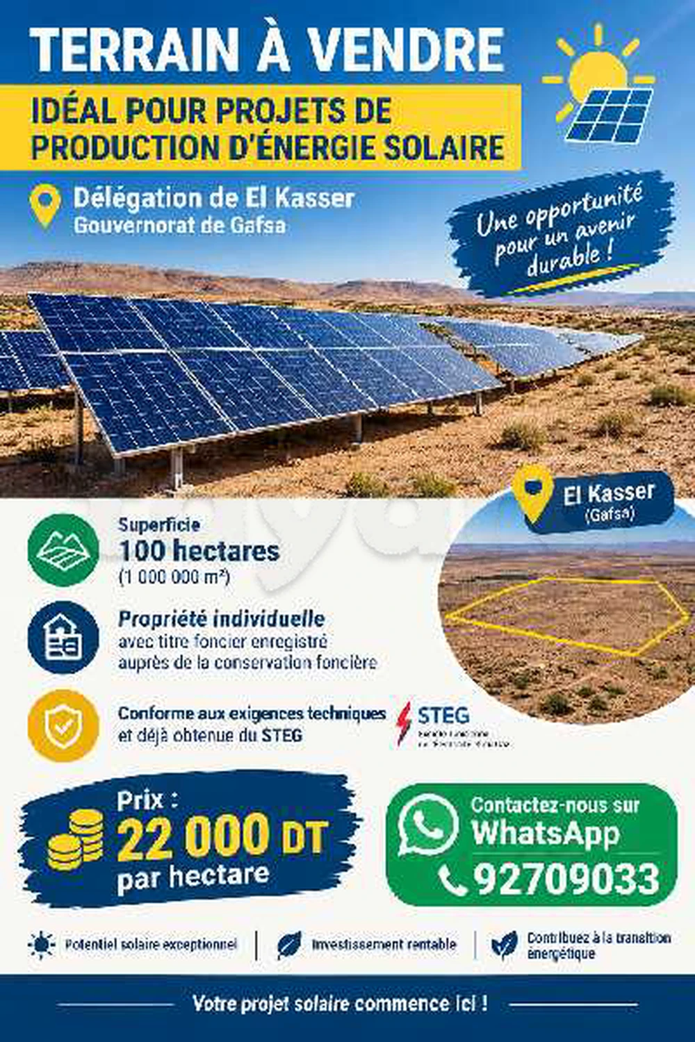 TERRAIN À VENDRE – OPPORTUNITÉ D'INVESTISSEMENT DANS L'ÉNERGIE SOLAIRE 100 hectares